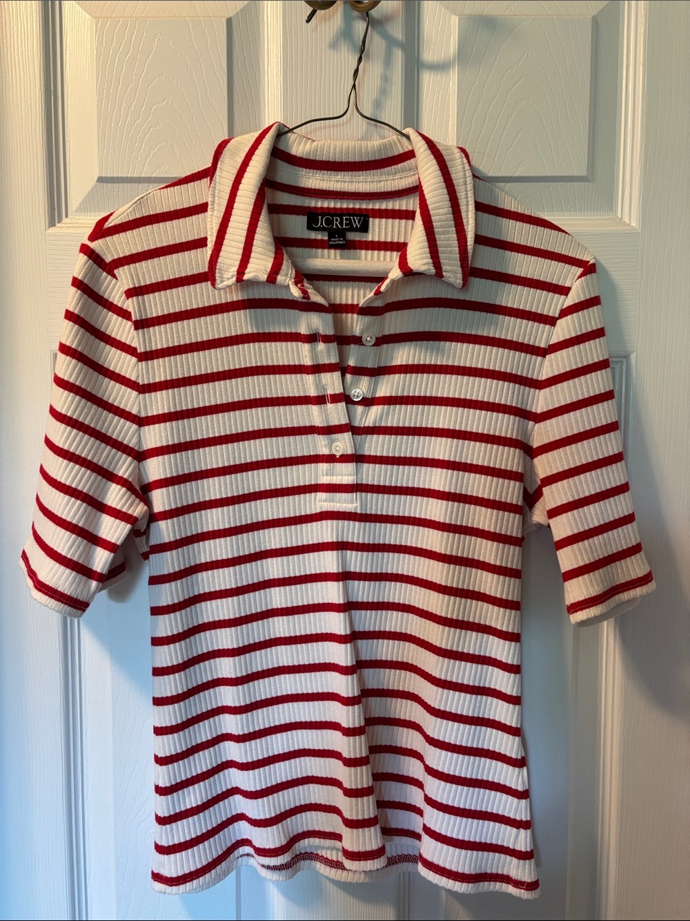 J. Crew Red and White Striped Ribbed Polo❤️